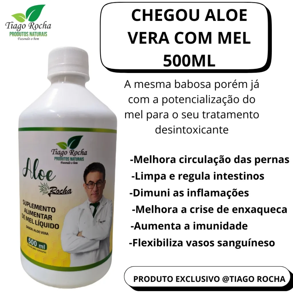 1 FRASCO Suco Gel da Babosa Aloe Vera com MEL Tiago Rocha 500ml