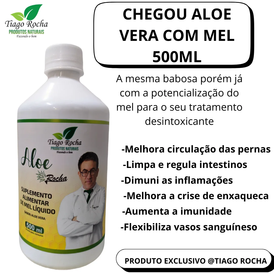 1 FRASCO Suco Gel da Babosa Aloe Vera com MEL Tiago Rocha 500ml