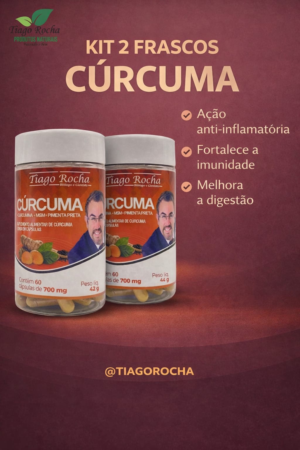 02 FRASCOS de Anti-Inflamatória Verdadeira Cúrcuma longa MSM